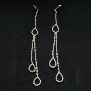 Vintage Silver/Rhinestone Triple Teardrop Earrings
